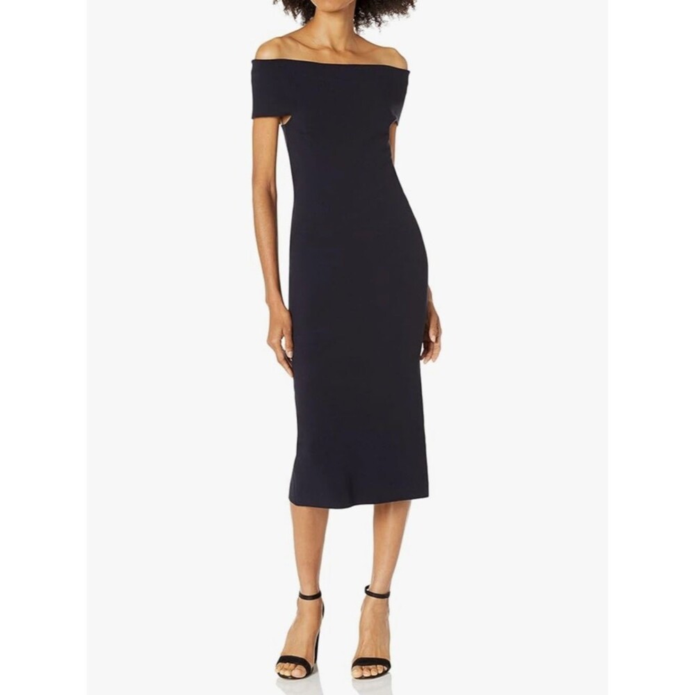 Lark & Ro Off-The-Shoulder Navy Midi Dress